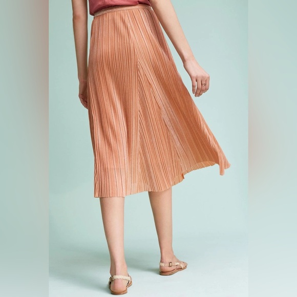 Anthropologie Maeve Ambra Pleated Metallic Pale Pink Skirt - Picture 2 of 7